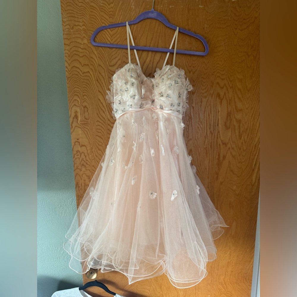 NWT Bee Darlin Floral Embellished Tulle Skirt Pink Prom Dress